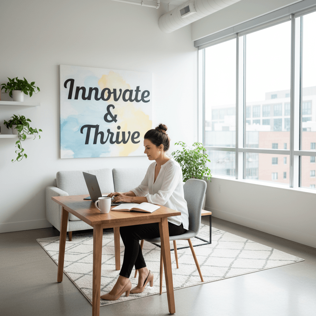 Small business owner building online presence at computer