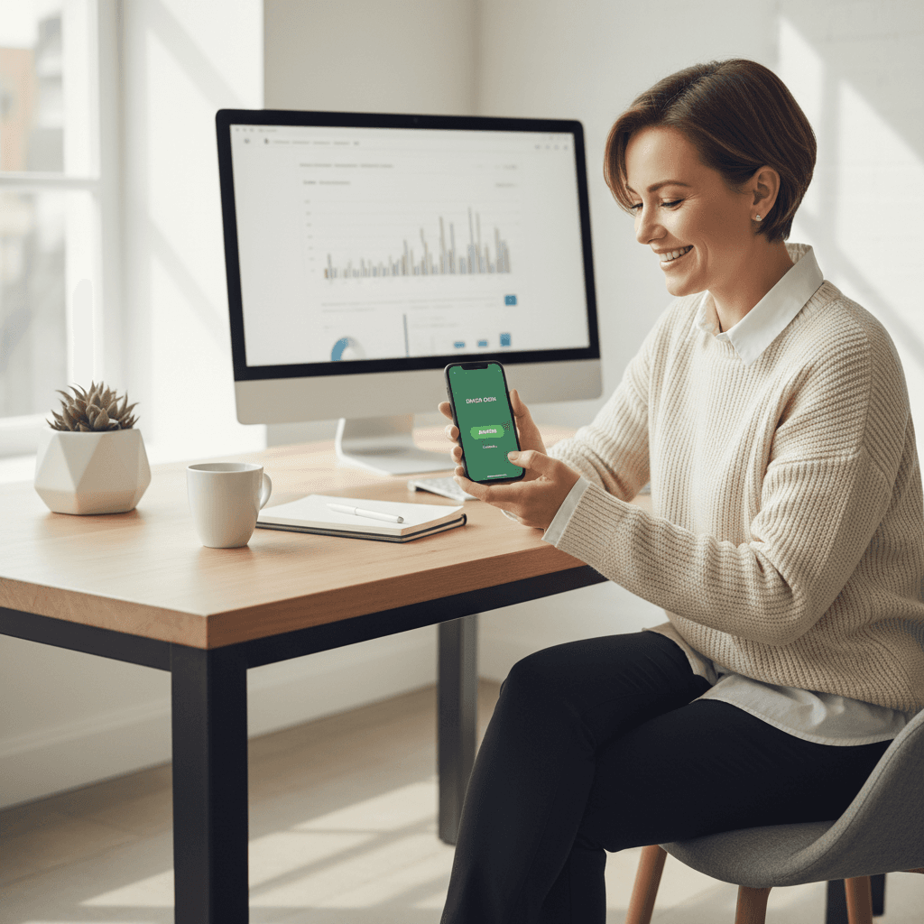 Business owner reviewing website on computer